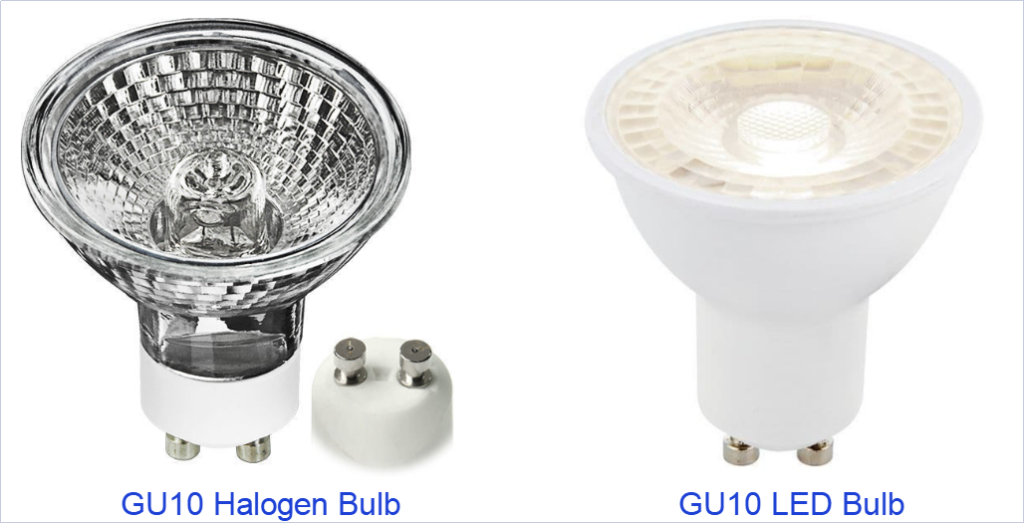 GU10 halogen bulb and GU10 LED bulb